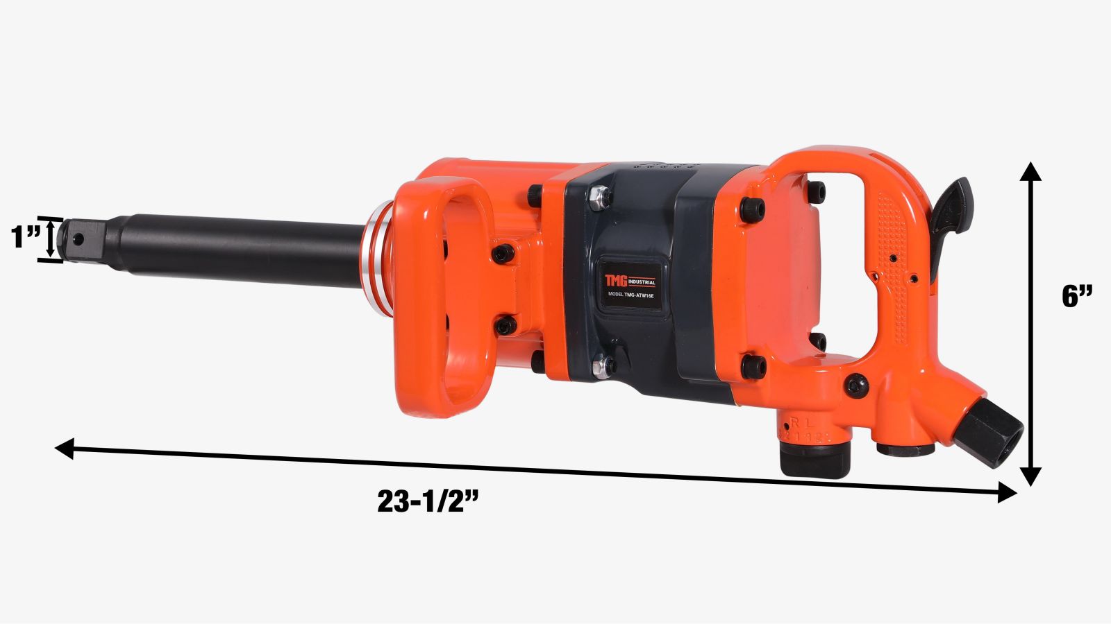 TMG Industrial 1” Drive 1630 ft-lb Pneumatic Extended Impact Wrench Hammer, Aluminum Alloy Housing, 8” Anvil, 175 PSI, TMG-ATW16E-specifications-image