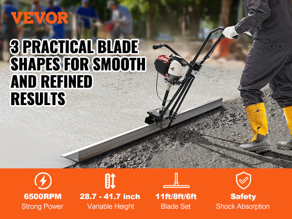 VEVOR Gas Concrete Power Screed, 6ft/8ft/11ft Aluminum Board Straight Edge Bar Set, 4 Stroke Cement Finishing Vibrating Motor w/ Height Adjustable Handles, High Efficient Concrete Tool 6500RPM-description-image