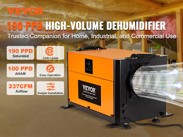 190 Pints Commercial Dehumidifier with Drain Hose, CSA Listed, VEVOR, DOBA-DH190-description-image