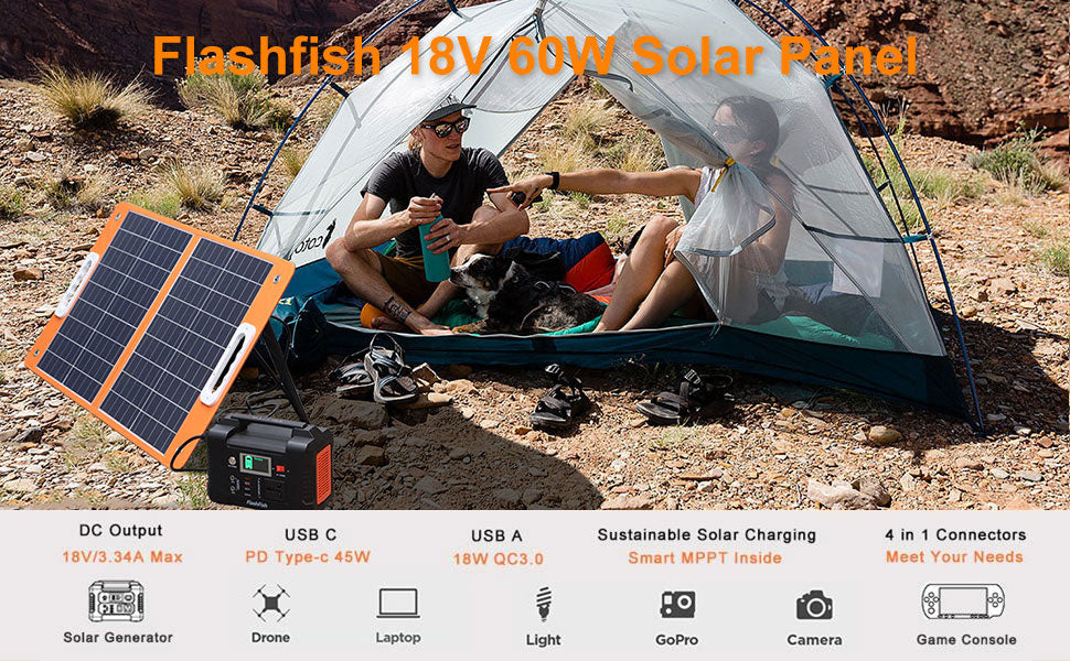 200W Portable Power Station 40800mAh Solar Generator with AC Outlet, FlashFish, DOBA-PS200-description-image