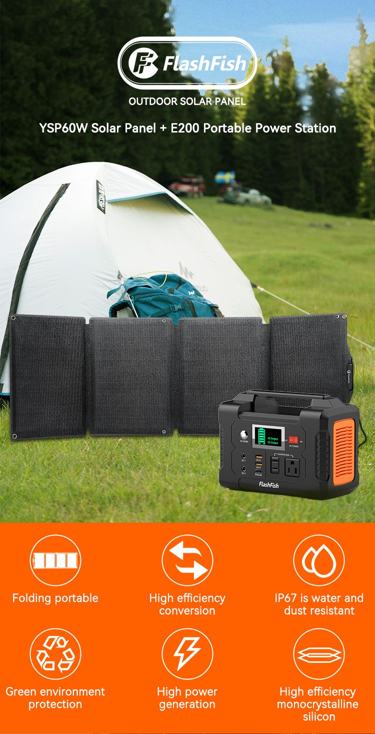 200W Portable Power Station with 60W ETFE Solar Panel, FlashFish, DOBA-PS200P-description-image
