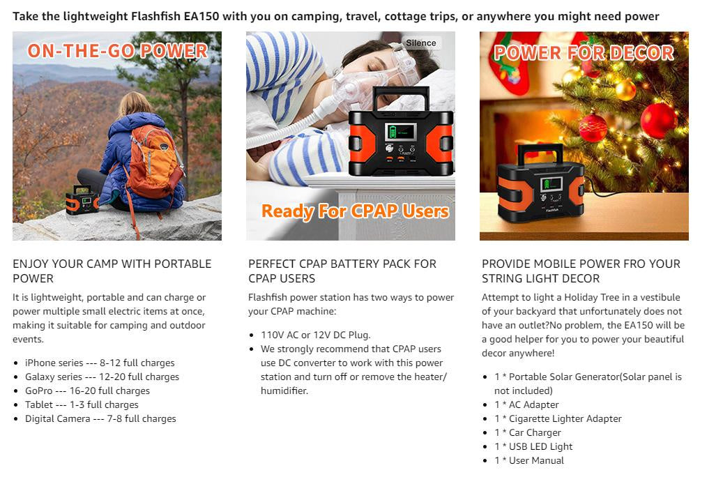 200W Portable Power Station 166Wh with 60W Solar Panel, FlashFish, DOBA-PS200W-description-image