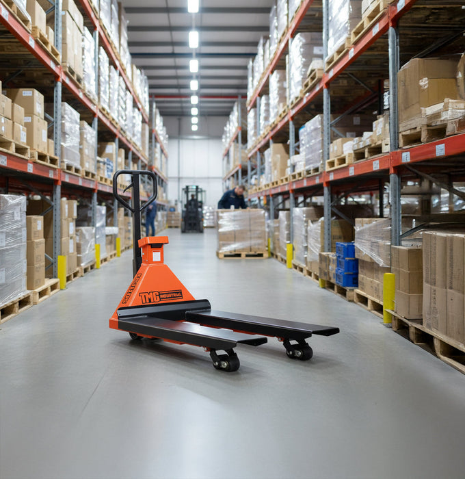 11000-lb Heavy Duty Scale Pallet Jack Truck, 210° Steering Arc, 48" Forks, 2" LCD display, TMG-FPJ110S TMG Industrial CA