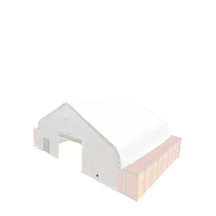 Front end wall kit for TMG-DT50 Series container shelters. Designed for 9'6" high cube containers with roll-up garage door and steel man door.
