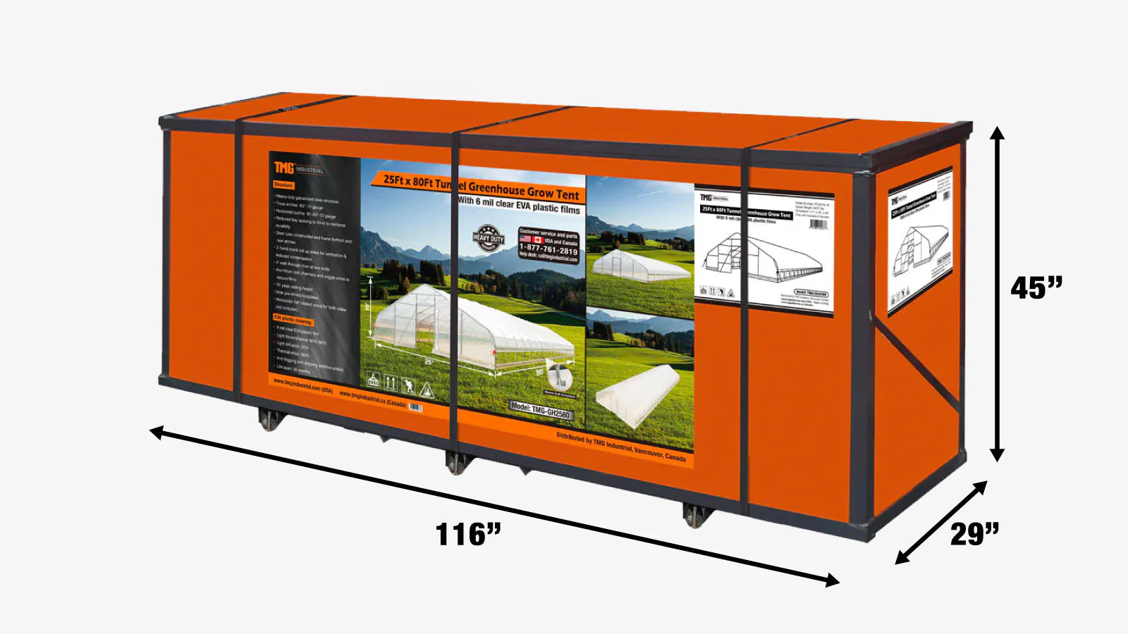 25' x 80' Tunnel Greenhouse Grow Tent w/6 Mil Clear EVA Plastic Film, Cold Frame, Hand Crank Roll-Up Sides, Peak Ceiling Roof, TMG-GH2580-V2 (Previously GH2580)-shipping-info-image