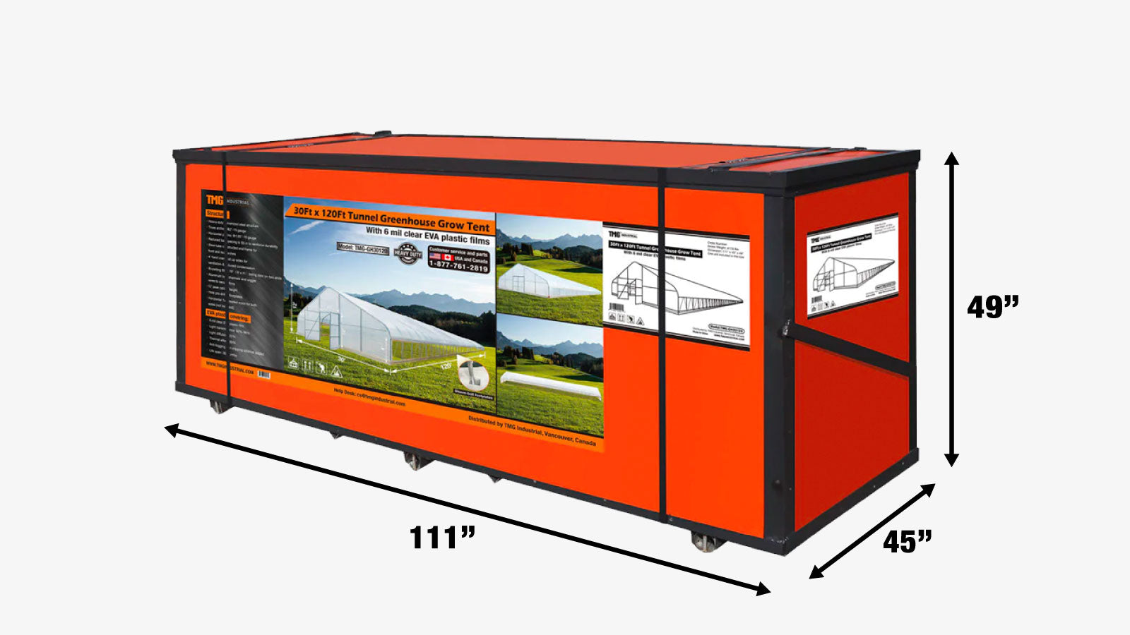 TMG Industrial 30’ x 120’ Tunnel Greenhouse Grow Tent w/6 Mil Clear EVA Plastic Film, Cold Frame, Hand Crank Roll-Up Sides, Peak Ceiling Roof, TMG-GH30120-shipping-info-image
