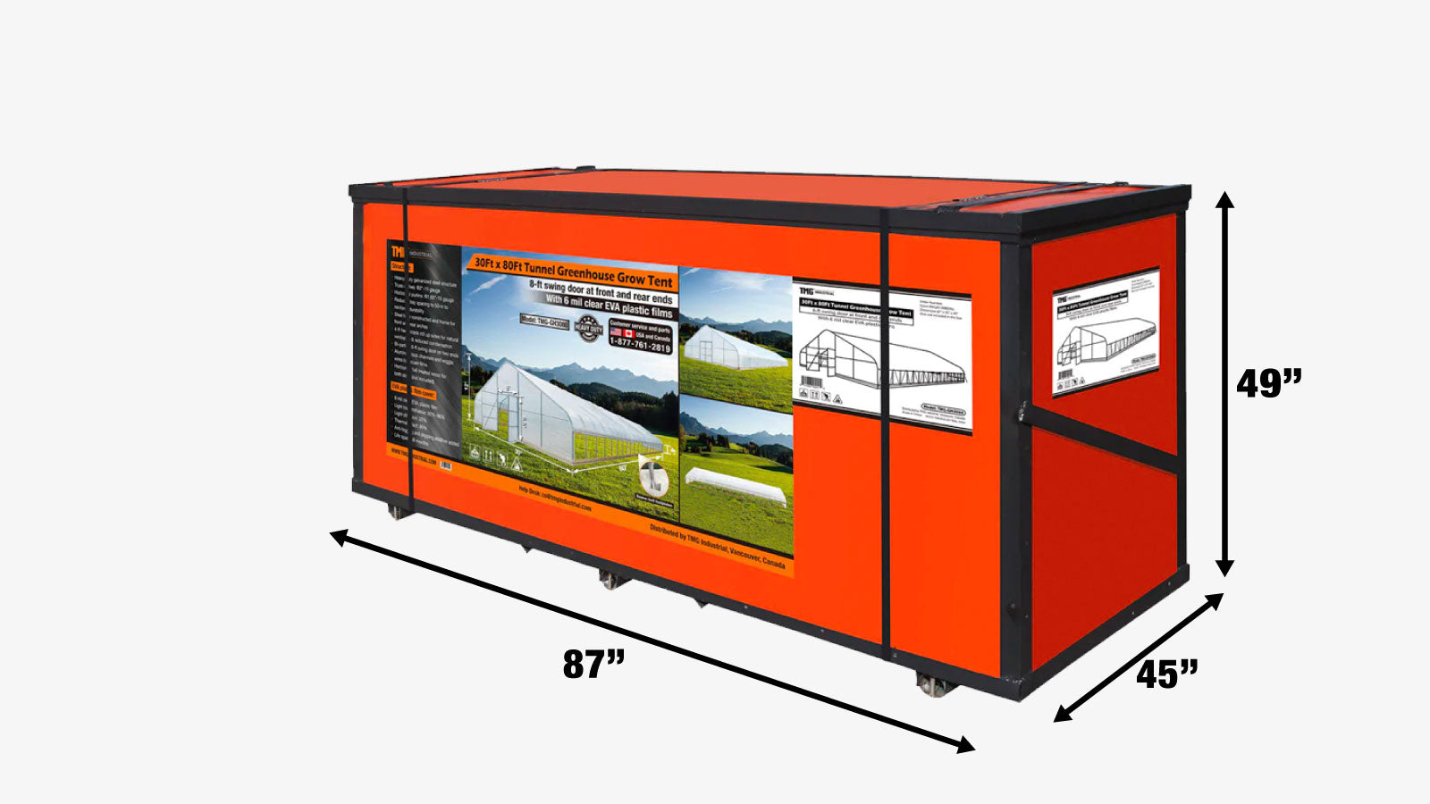 TMG Industrial 30’ x 80’ Tunnel Greenhouse Grow Tent w/6 Mil Clear EVA Plastic Film, Cold Frame, Hand Crank Roll-Up Sides, Peak Ceiling Roof, TMG-GH3080-shipping-info-image
