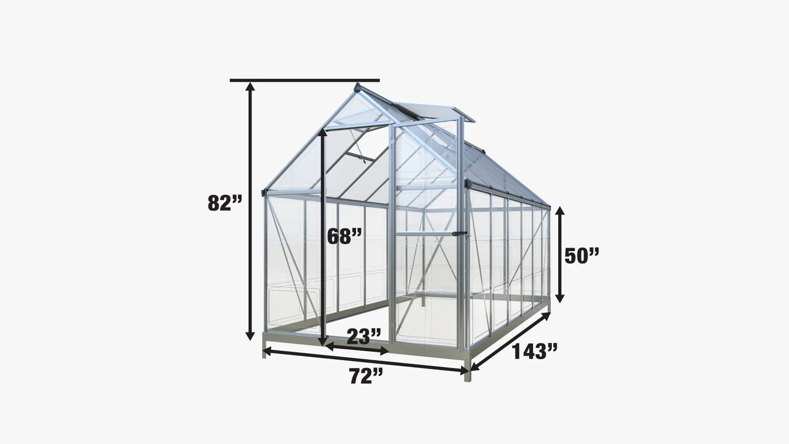 TMG Industrial 6’ x 12’ Crystal Clear Greenhouse, Aluminum Frame, Integrated Gutter System, Roof Vents, TMG-GH612-specifications-image