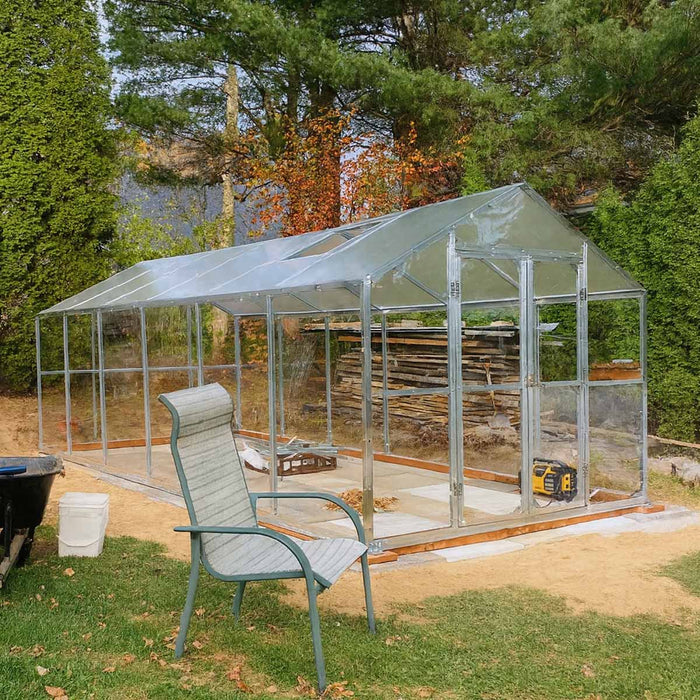 8' x 20' Greenhouse with Galvanized Steel Frame, Polycarbonate Twin-Wall Roof and Crystal-Clear Solid Walls TMG-GH821