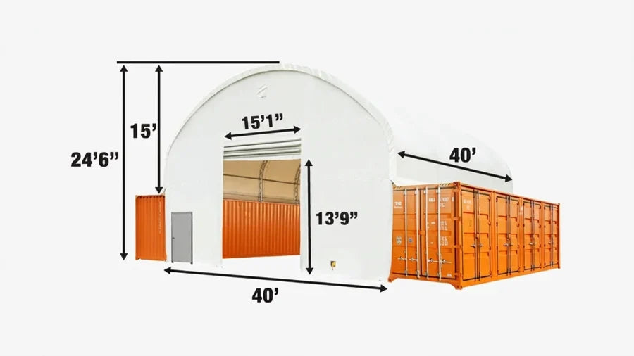 40' x 40' Dual Truss Container Shelter with Heavy Duty 21 oz PVC Cover, Fully Enclosed front and back endwalls, TMG-DT4041CG-specifications-image