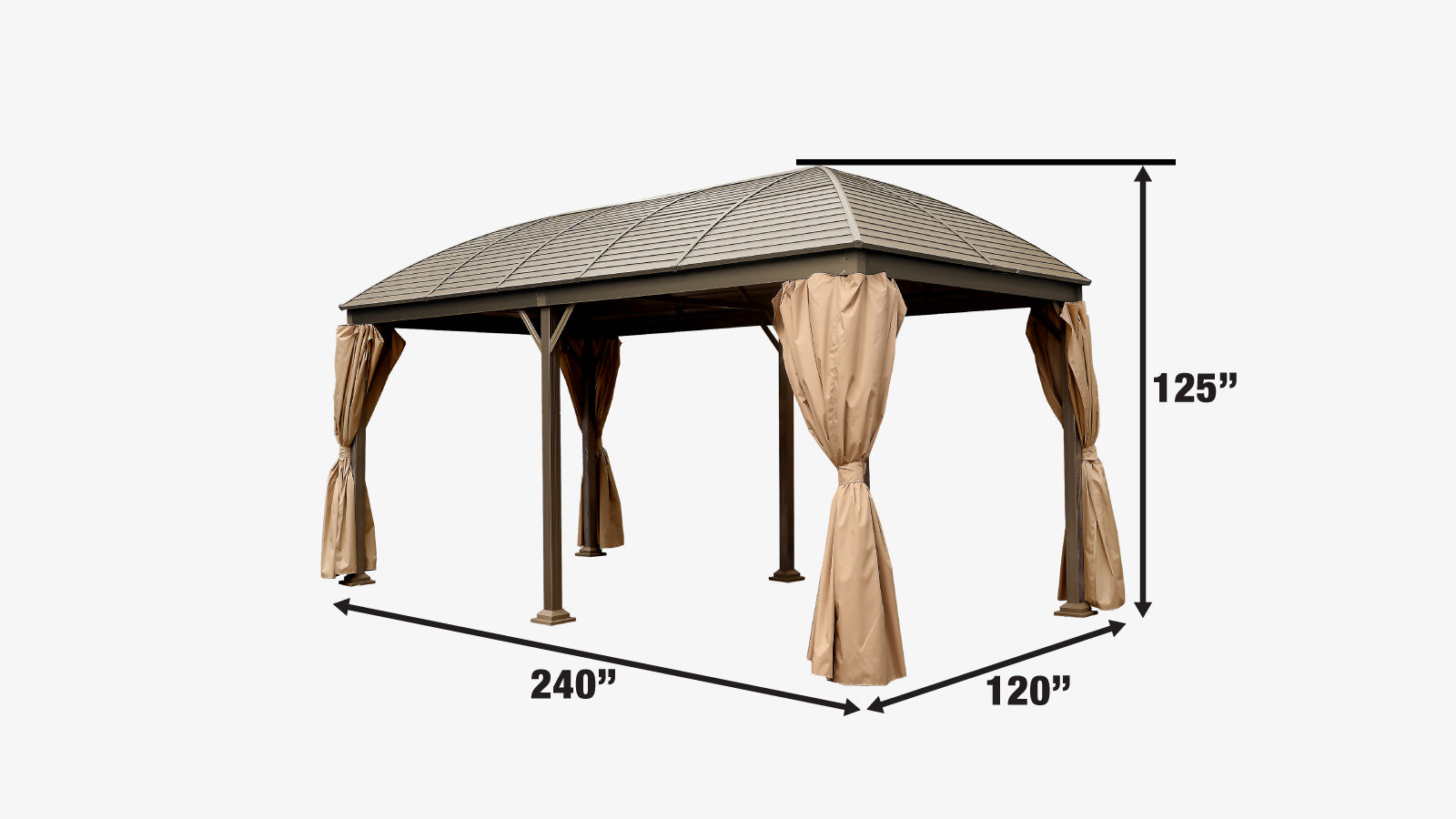 TMG Industrial 10’ x 20’ Hardtop Curved Steel Roof Patio Gazebo, Mosquito Nets & Curtains Included, TMG-LGZ20-specifications-image