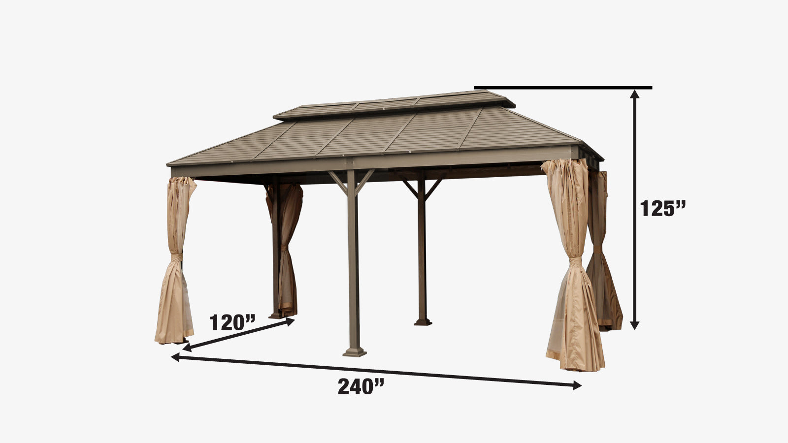 TMG Industrial 10’ x 20’ Hardtop, Double Tier Steel Roof Patio Gazebo, Mosquito Nets & Curtains Included, TMG-LGZ21-specifications-image