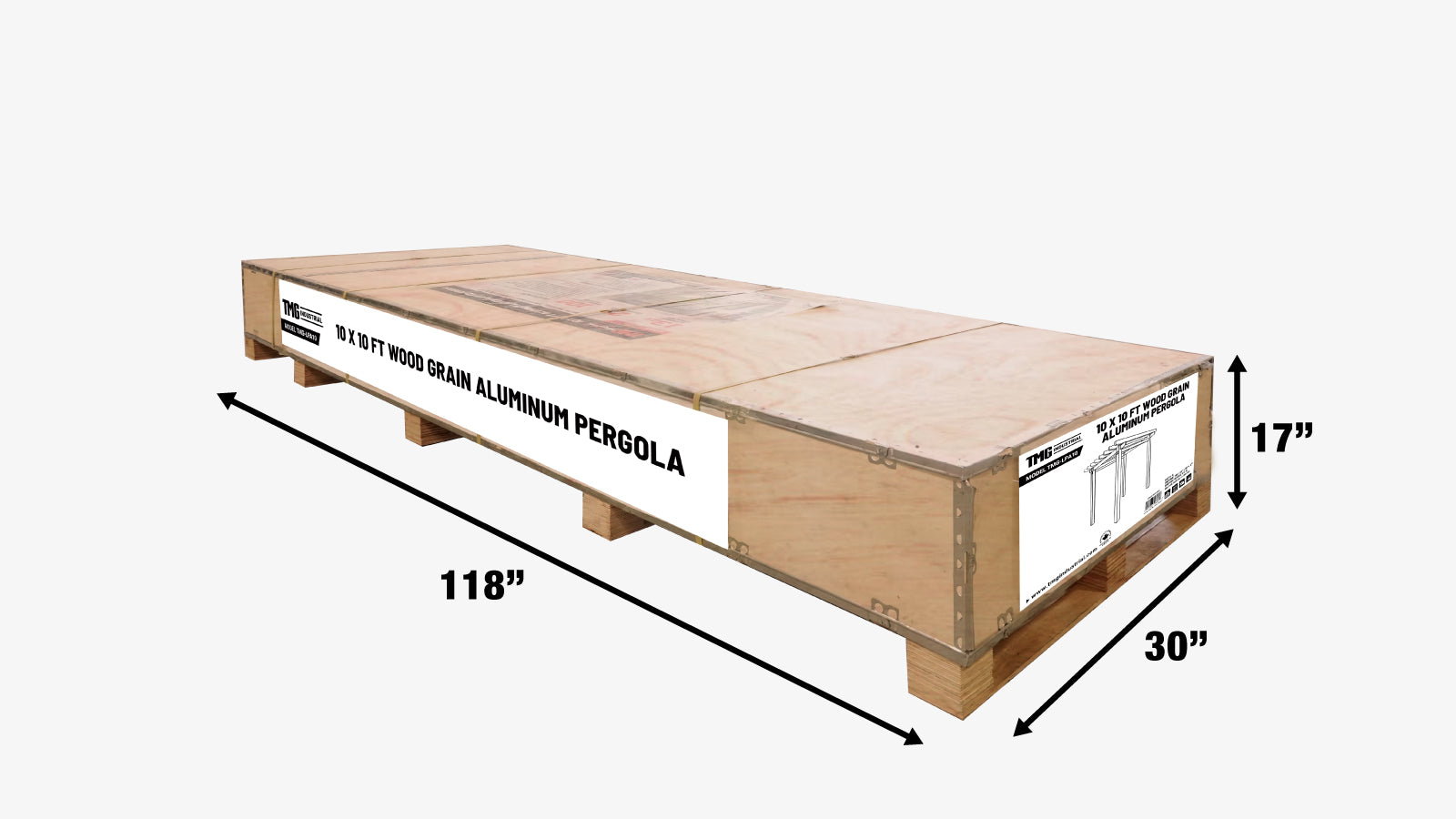 TMG LIVING 10' x 10' Wood Grain Aluminum Pergola, TMG-LPA10-shipping-info-image