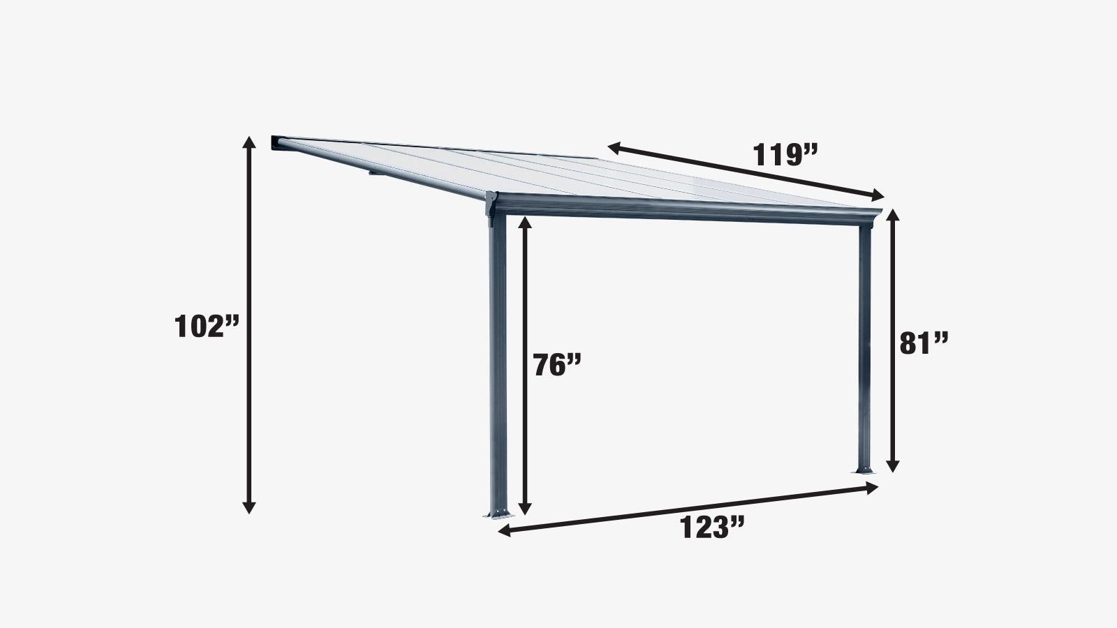 TMG Industrial 10’ x 10’ Aluminum Patio Cover with Clear Panels, TMG-LPC10-specifications-image