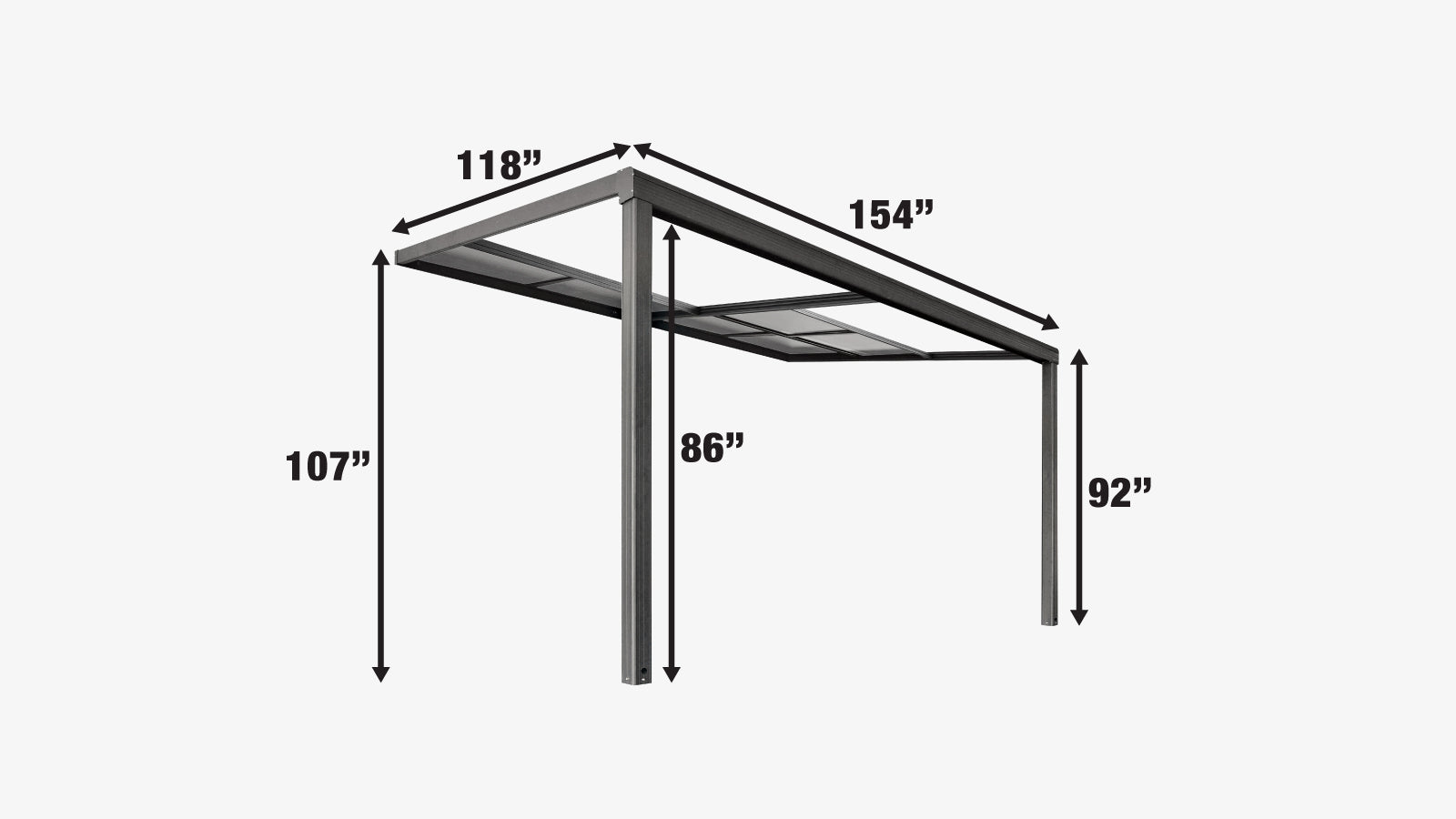 TMG Industrial 10' x 13' Sliding Roof Aluminum Patio Cover with Grey Panels, TMG-LPC13-specifications-image