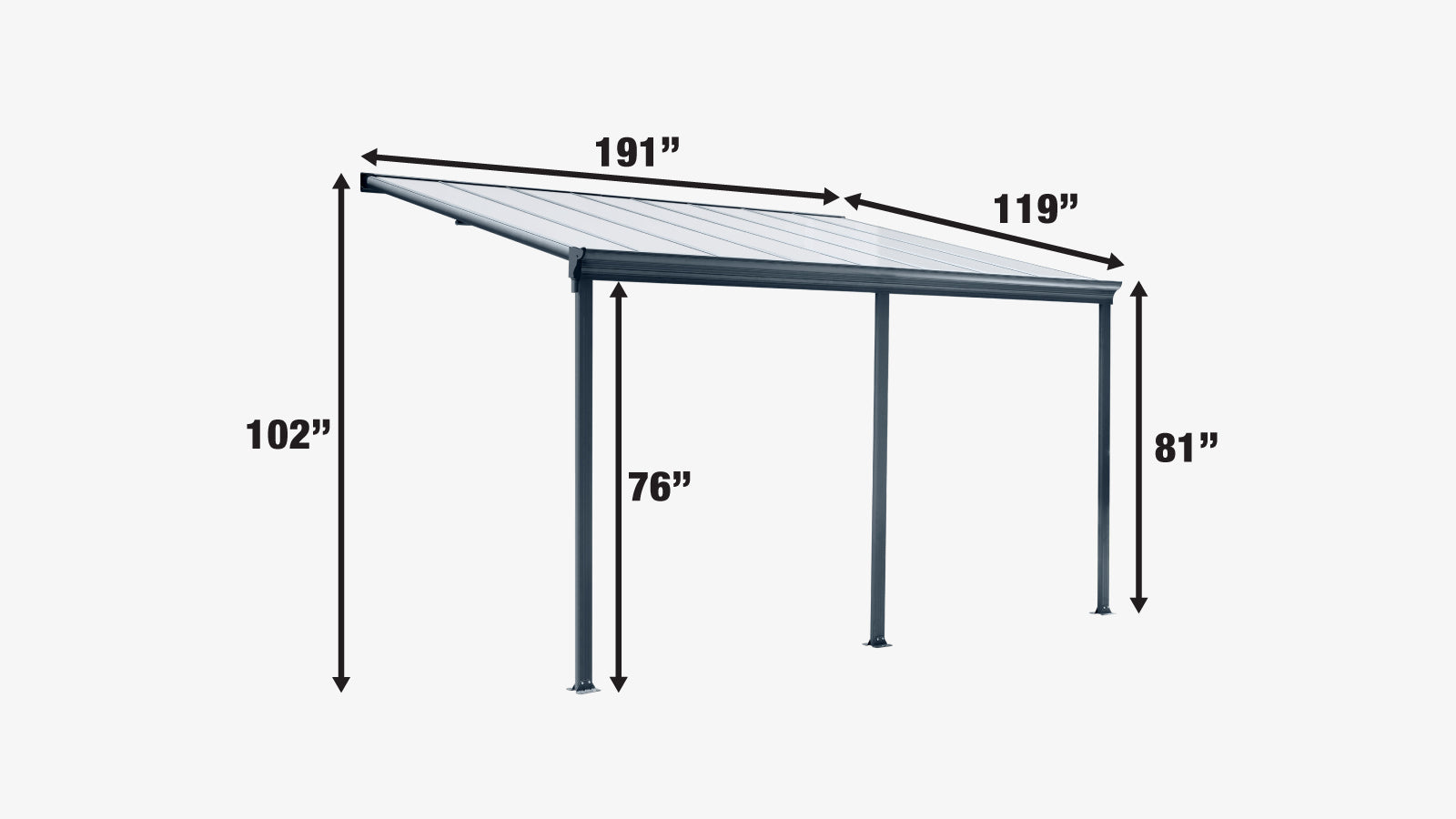 TMG Industrial Aluminum Patio Cover 10’ x 16’ with Clear Panels, TMG-LPC16-specifications-image