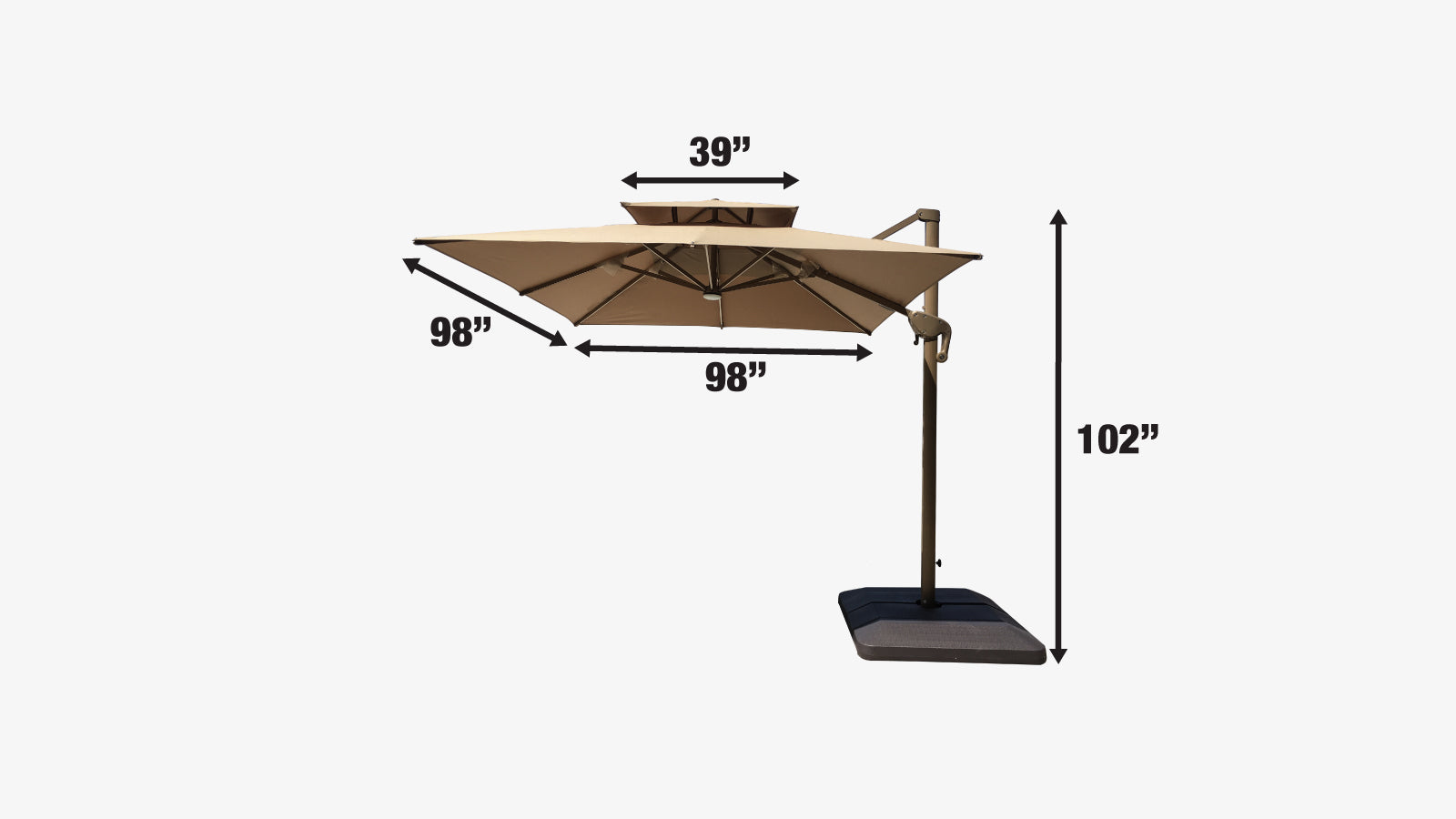 TMG Living 8-ft Square Offset Patio Cantilever Umbrella w/LED Lights and Aluminum Frame, Commercial Grade, Water Base Included, TMG-LUA08-specifications-image