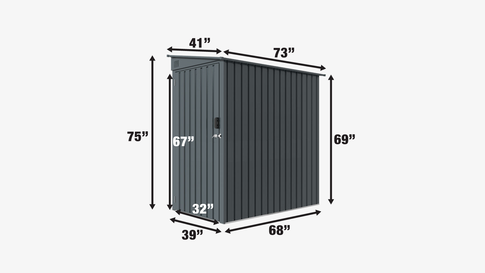 TMG Industrial 3’ x 6’ Galvanized Metal Pent Shed, 29 GA Corrugated Metal, 75“ Upper edge, TMG-MS0306-specifications-image