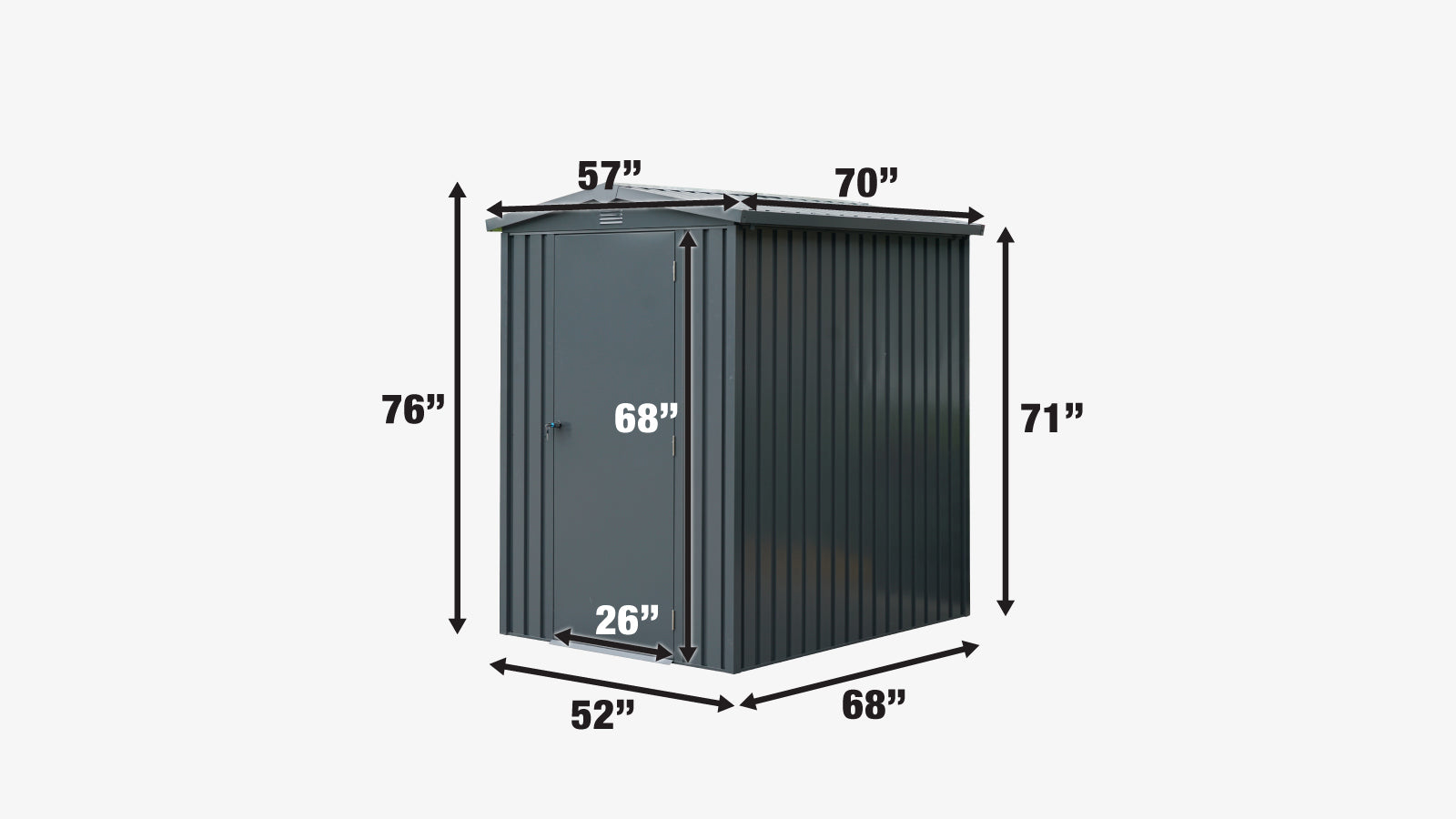 TMG Industrial 5 x 6 FT Apex Roof Metal Shed Pro Series, Galvanized corrugated metal, Apex roof design, Two air vents,  TMG-MS0506-specifications-image