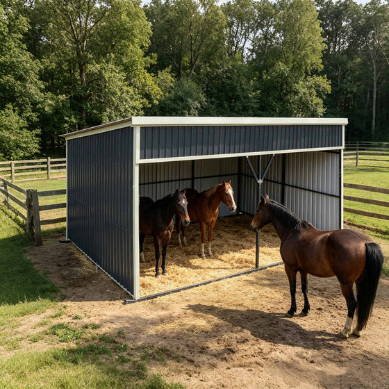 12' x 20' Horse Run-In Shed with Portable Skid Mount and Wide Front Opening for Livestock Shelter, Bolts & Nuts Assembling TMG-MSK1220