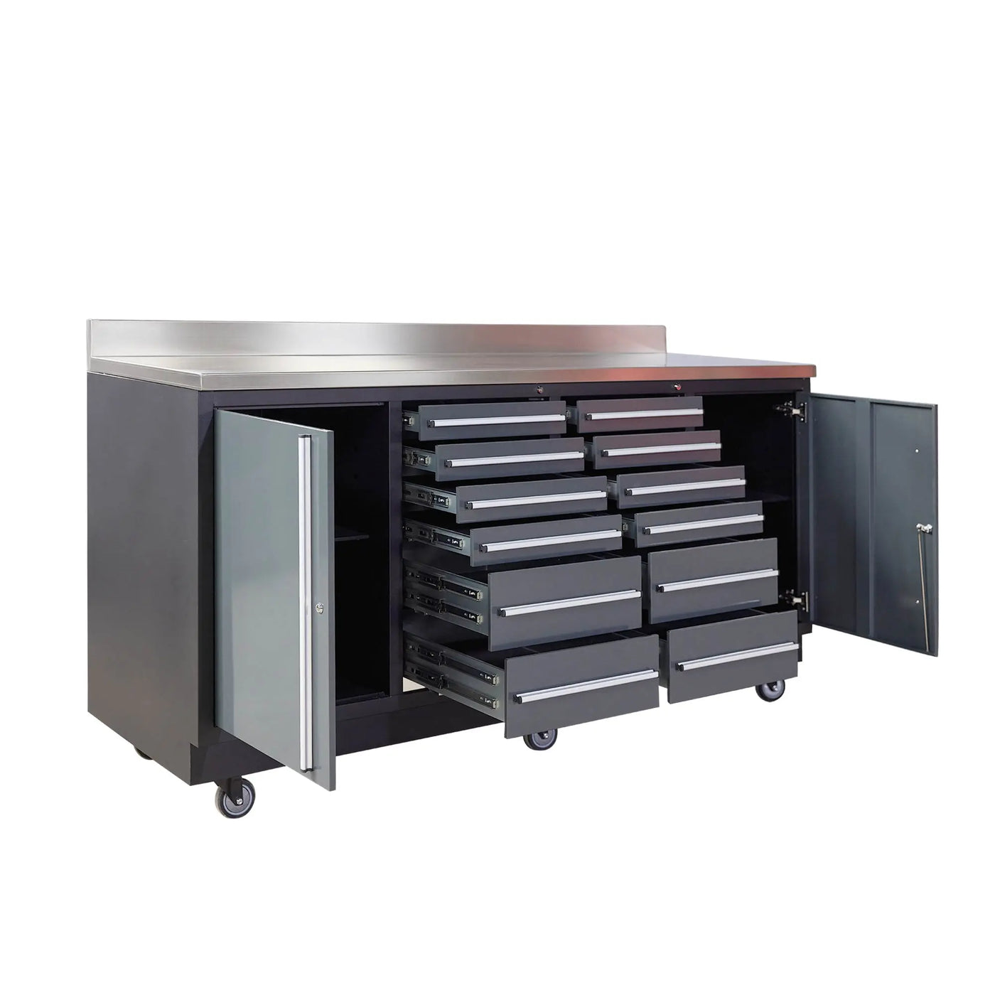 TMG Pro 7-Ft 12-Drawer Workbench w/ Stainless Top, Slides & Casters