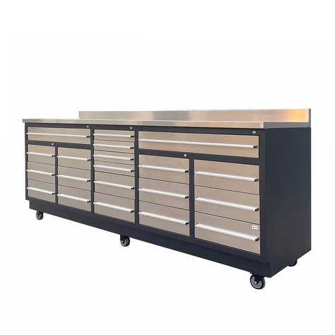 TMG Industrial Pro Series 9-FT 20 Drawer Workbench with Stainless Table Top and Drawer Fronts, Double Slide Lockable Drawers, TMG-WB921S(Previously TMG-WB21DS)