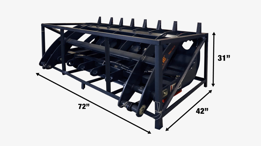 72" Skid Steer Root Rake Grapple Attachment, Universal Mount, 53" Jaw Opening, 9" Tine Spacing, 3000 lb Weight Capacity, TMG-RG72-shipping-info-image