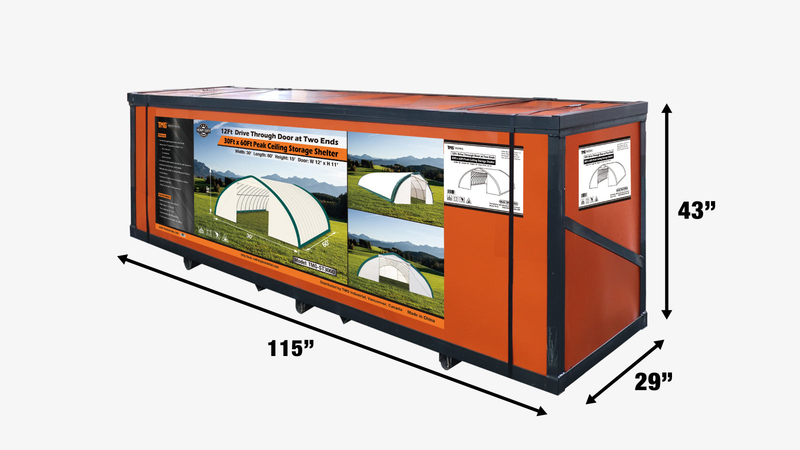 TMG Industrial 30' x 60' Peak Ceiling Storage Shelter with Heavy Duty 11 oz PE Cover & Drive Through Doors, TMG-ST3060E(Previously ST3060)-shipping-info-image