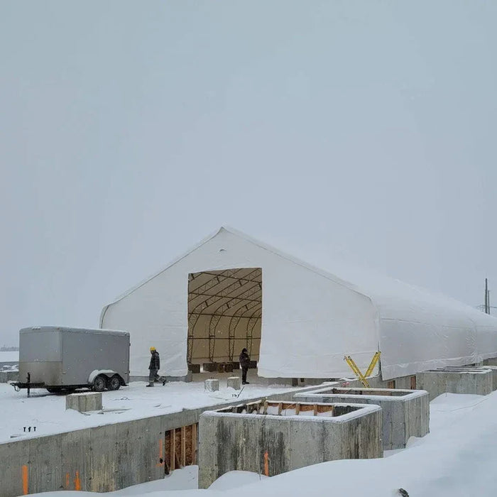 Snow Series 50' x 100' dual truss storage shelter with 25 PSF snow load, TMG-DT50100-SR25