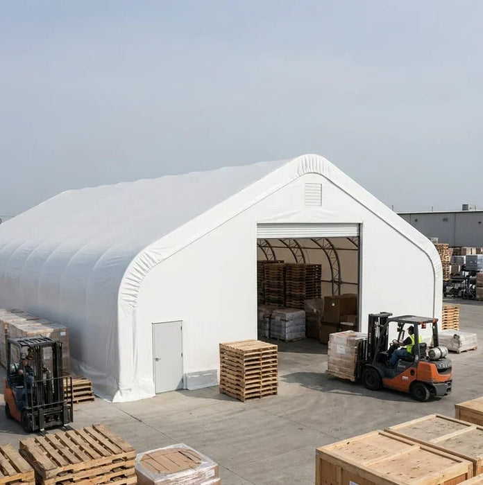 Snow Series 50' x 150' Dual Truss Storage Shelter with 32 oz PVC Cover, 25 PSF Snow Load, Engineering Drawings, TMG-DT50150-SR25 TMG Industrial CA
