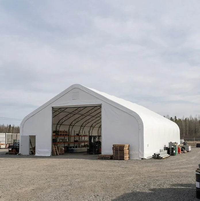 Snow Series 50' x 150' Dual Truss Storage Shelter with 32 oz PVC Cover, 25 PSF Snow Load, Engineering Drawings, TMG-DT50150-SR25 TMG Industrial CA