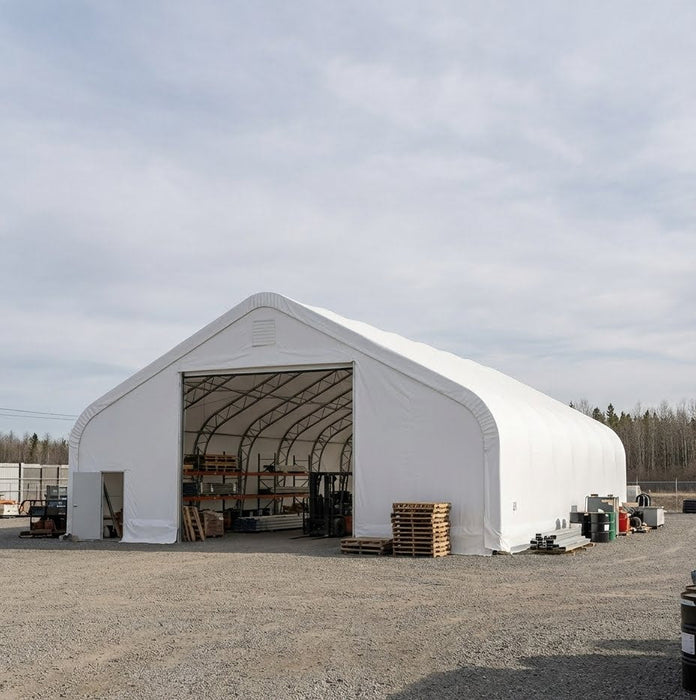 Snow Series 50' x 80' dual truss storage shelter with 25 PSF snow load, TMG-DT5080-SR25