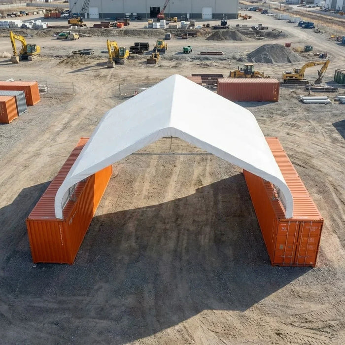 Snow Series™ 40' x 40' Dual Truss Container Shelter, 35 PSF Snow Load Rated, Engineering Drawing, Heavy Duty 21 oz PVC Cover, TMG-DTE4040C-SR35
