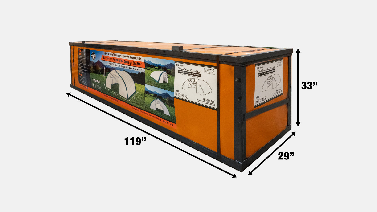 TMG Industrial 30' x 40' Peak Ceiling Storage Shelter with Heavy Duty 11 oz PE Cover & Drive Through Doors, TMG-ST3040E (Previously ST3040)-shipping-info-image