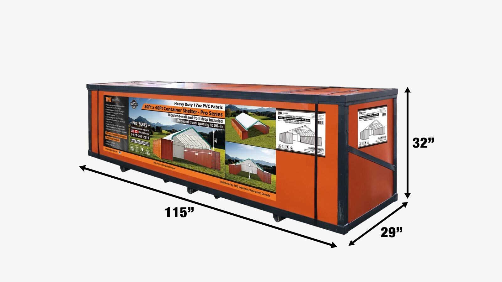 TMG Industrial 30' x 40' PVC Fabric Container Peak Roof Shelter with End Wall & Partial Front Drop Pro Series, Fire Retardant, Water Resistant, UV Protected, TMG-ST3041CVF (Previously ST3040CVF)-shipping-info-image