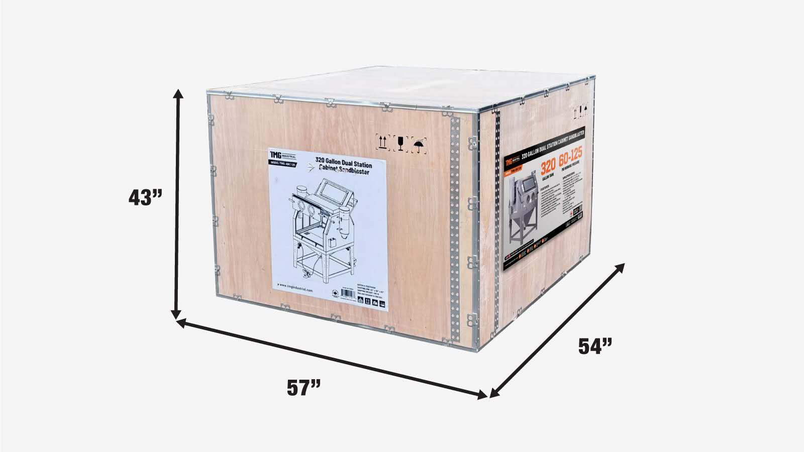 320 Gallon/1200L Commercial Cabinet Sandblaster, Dual Station Back to Back, Vacuum System, Oversized Window TMG-ABC120-shipping-info-image
