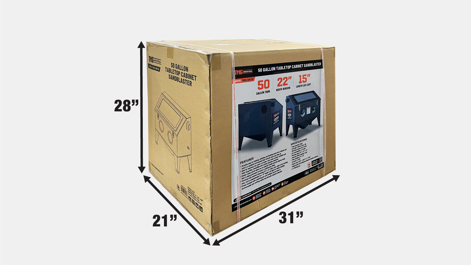 TMG Industrial 50 Gallon Tabletop Cabinet Sandblaster w/View Window, 115 PSI, 15 CFM, TMG-ABC50-shipping-info-image