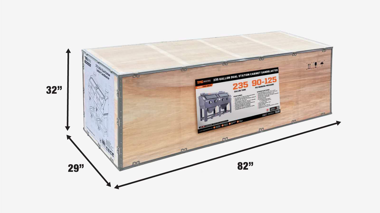 235 Gallon/880L Commercial Cabinet Sandblaster, Dual Station Side-by-Side, Vacuum System, Oversized Window TMG-ABC88-shipping-info-image