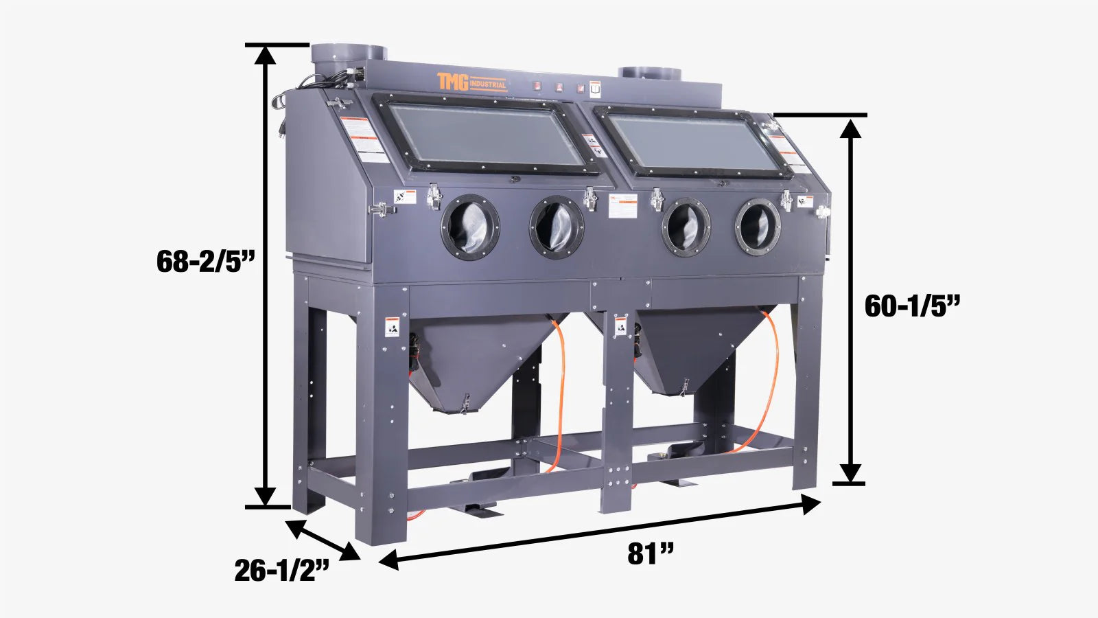 235 Gallon/880L Commercial Cabinet Sandblaster, Dual Station Side-by-Side, Vacuum System, Oversized Window TMG-ABC88-specifications-image
