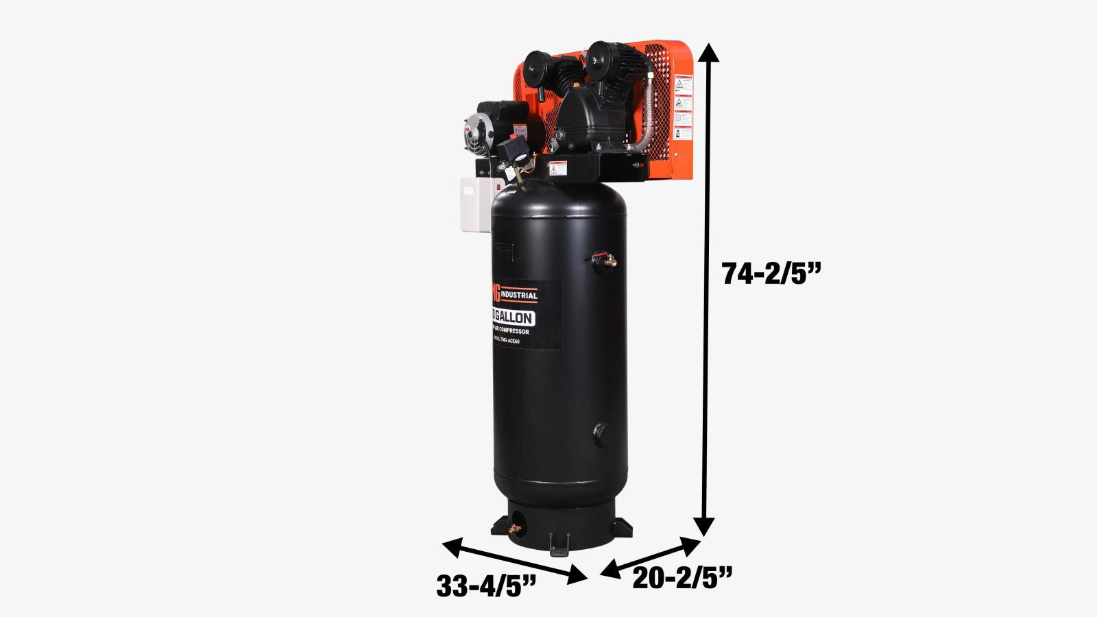 TMG Industrial 60 Gallon 5 HP Stationary Electric Air Compressor, 5 Min Fill Time, 230V Induction Motor, ASME Vertical Tank, TMG-ACE60-specifications-image