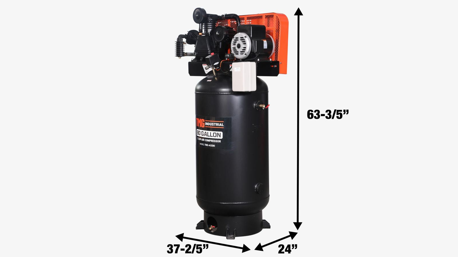 TMG Industrial 80 Gallon 7.5 HP Stationary Electric Air Compressor, 6 Min Fill Time, 230V Induction Motor, ASME Vertical Tank, TMG-ACE80-specifications-image