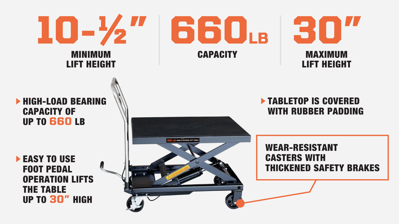 660-lb Mobile Scissor Lift Table, 30
