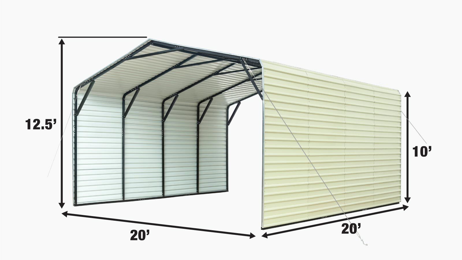 TMG Industrial 20’ x 20’ All-Steel Carport w/10’ Enclosed Sidewalls, Galvanized Roof, Powder Coated, Polyester Paint Coating, Stabilizing Cables, TMG-CP2020F-specifications-image