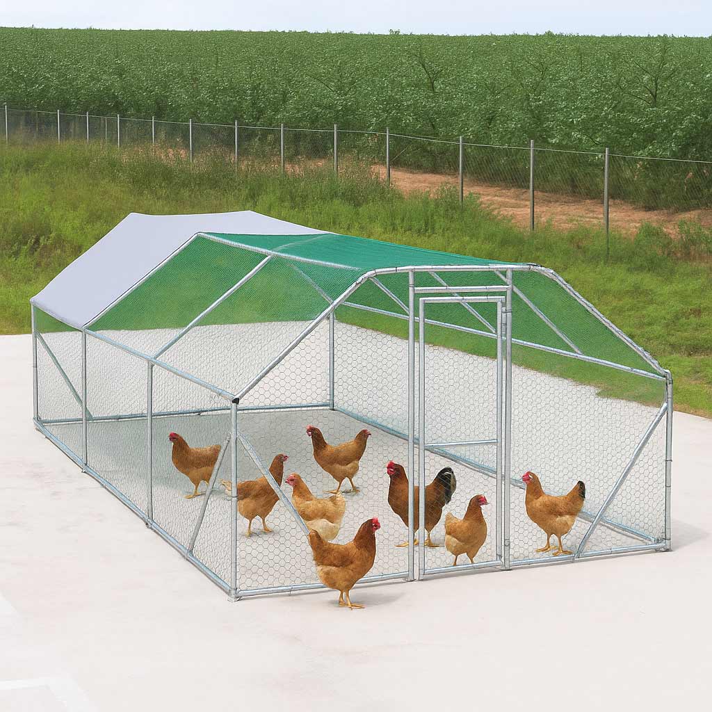 10' x 20' Wire Mesh Chicken Run Shelter Coop, Galvanized Steel, 200 Sq-Ft, Lockable Gate, PVC Coated Mesh, TMG-CRS1020