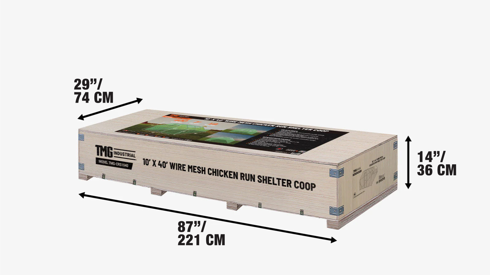 10’ x 40’ Wire Mesh Chicken Run Shelter Coop, Galvanized Steel, 400 Sq-Ft, Lockable Gate, PVC Coated Mesh, TMG-CRS1040-shipping-info-image