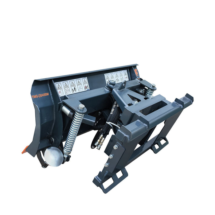 48" Mini Skid Steer Dozer Blade / Snow Pusher, 30° Left & Right, Bolt-On Cutting Edge, Bobcat Mini Quick Mount, TMG-DB48BM