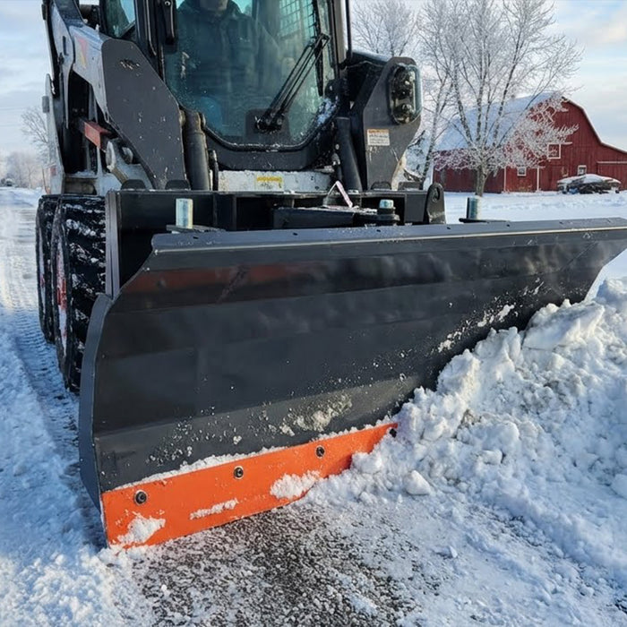 60" Skid Steer Dozer Blade/Snow Pusher, 30° Left & Right, Bolt-On Cutting Edge, Adjustable Skid Shoes, Universal Quick Mount, TMG-DB60