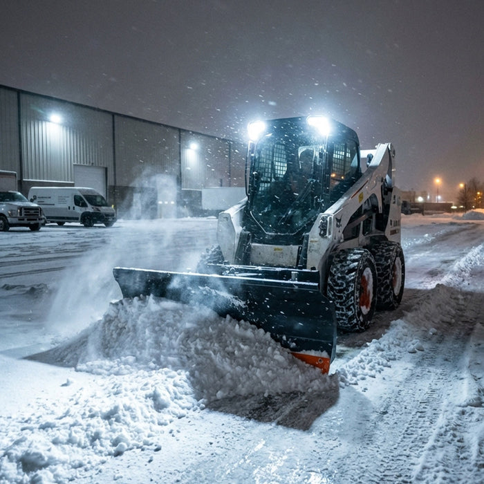 72" Skid Steer Dozer Blade/Snow Pusher, 30° Left & Right, Bolt-On Cutting Edge, Adjustable Skid Shoes, Universal Quick Mount, TMG-DB72