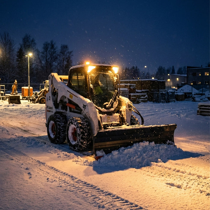 86" Skid Steer Dozer Blade/Snow Plow Pusher, 30° Left & Right, Bolt-On Cutting Edge, Adjustable Skid Shoes, Universal Quick Mount, TMG-DB86