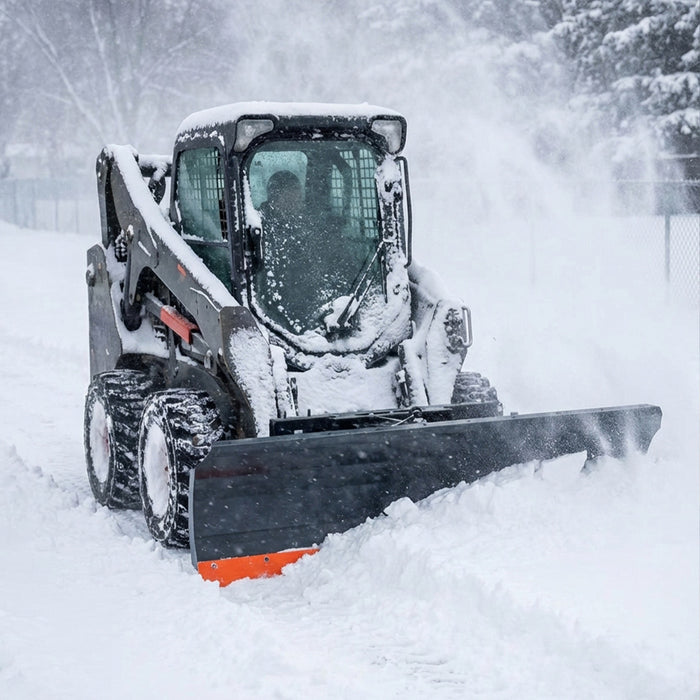 94" Skid Steer Dozer Blade/Snow Plow Pusher, 30° Left & Right, Bolt-On Cutting Edge, Adjustable Skid Shoes, Universal Quick Mount, TMG-DB94